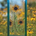 sunflowers fused onto glass