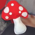 red and white hand sewn mushroom