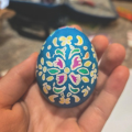 blue hand painted ukrainian style ornate egg