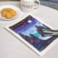 watercolor painting of a night time winter scene