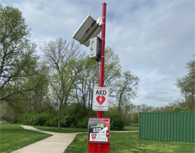 solar-powered AED at Forest Field Park