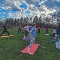 yoga session on the park lawn